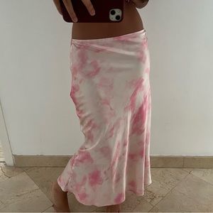 Silk pink dye print long skirt